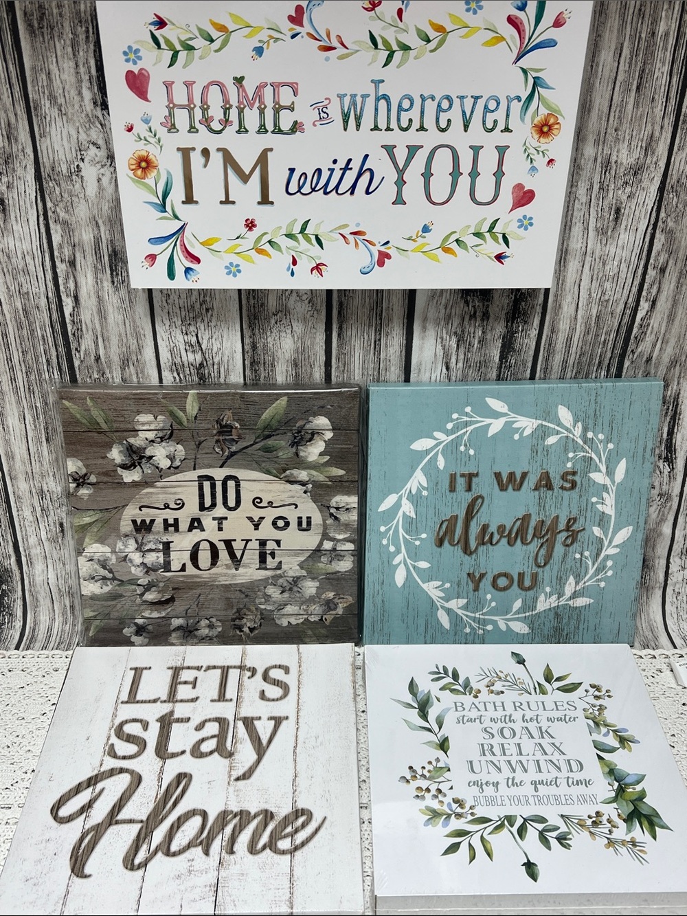 Set of 5 Floral & Inspirational Wall Signs - Mixed Colors